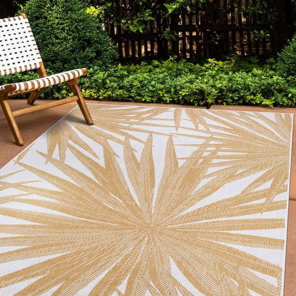 World Rug Gallery Tropical Leaves Nature Inspired Indoor/Outdoor Area Rug 5' x 7' Yellow 4030YELLOW5X7 - main